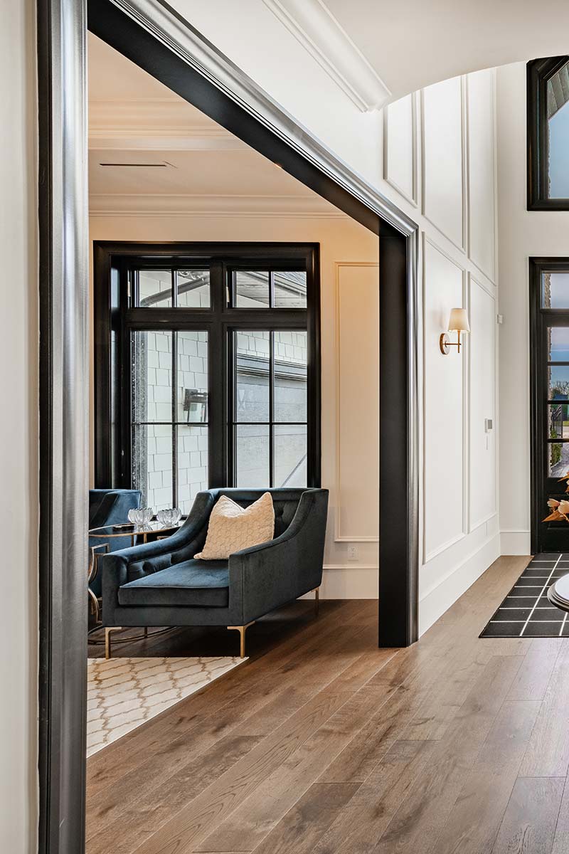 Interior painted room with black trim and white walls